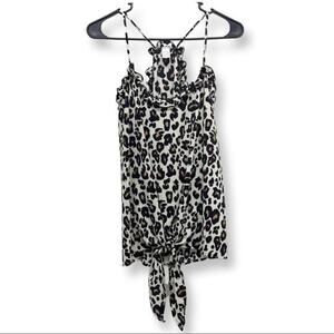 Leopard Print Cami Top Ruffle Trim Tie Front Sleeveless Blouse CY‎ Fashion Small